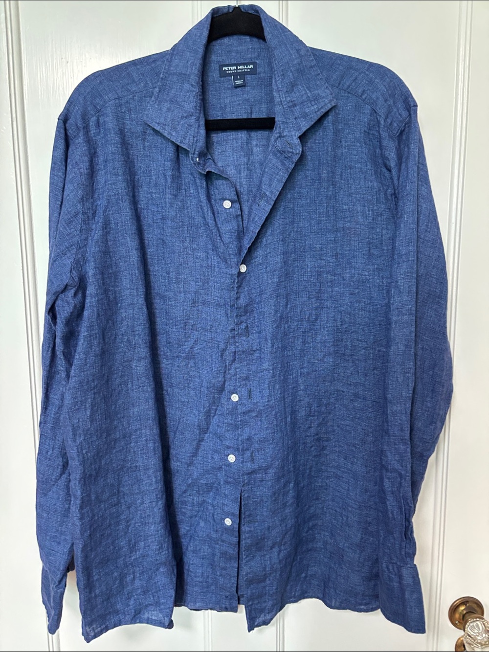 Peter Millar Linen Chambray Blue Button-Down Shirt